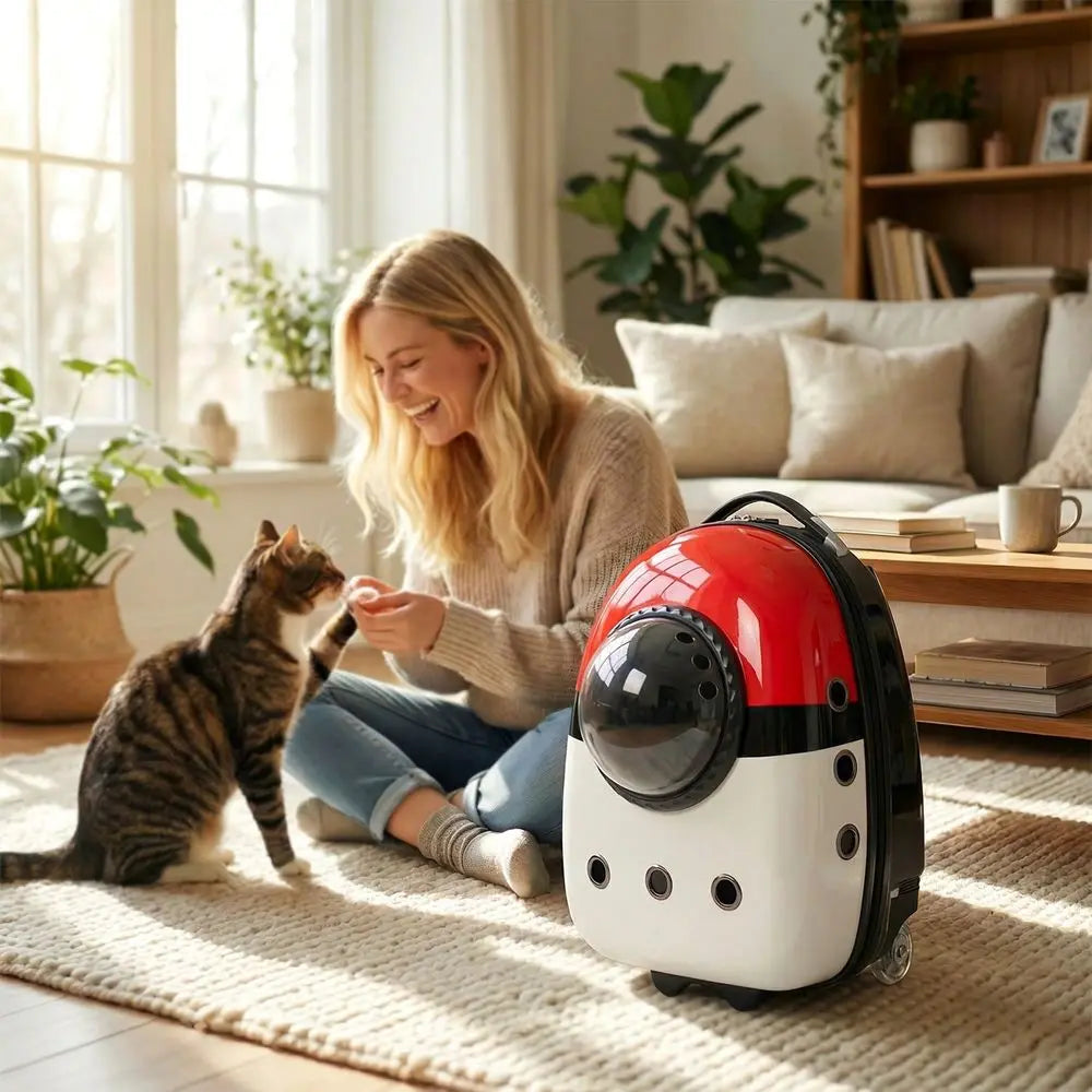 Trolley Pet Cat Bag Cat Carrier With Wheels, Airline Approved Pet Carrier With Telescopic Handle, Polyester Rolling Dog Cat Car