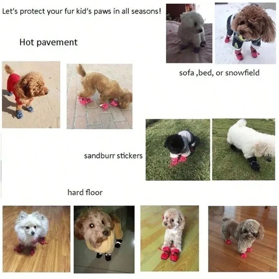 4pcs/Set Waterproof Anti-Slip Pet Dog Shoes, Chihuahua Rain Boots For Small Dogs & Puppies