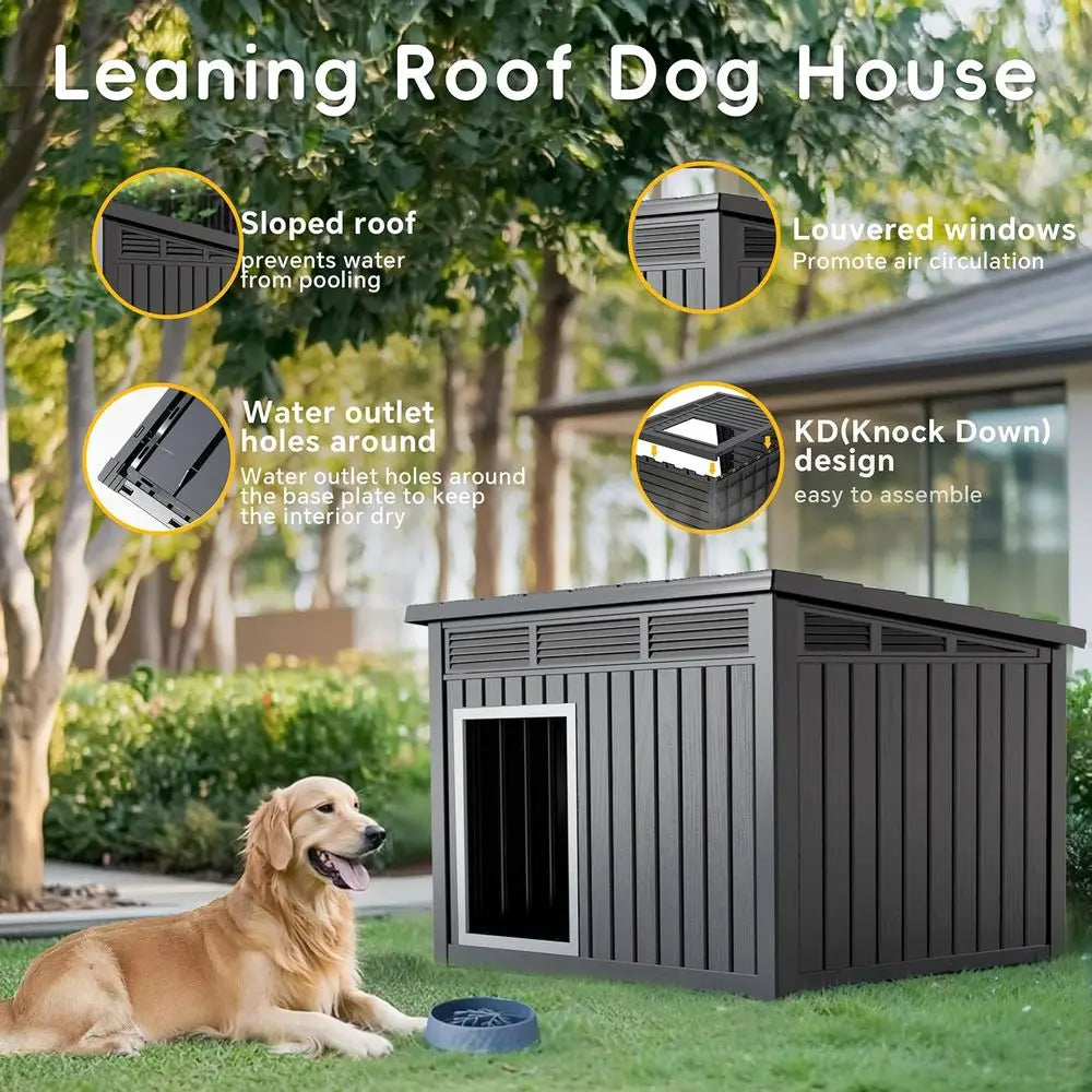Large Dog House Outdoor or Indoor with Weatherproo & Removable Roo,its Small to Large (Black, 42.87 * 32.95 * 31.61'')