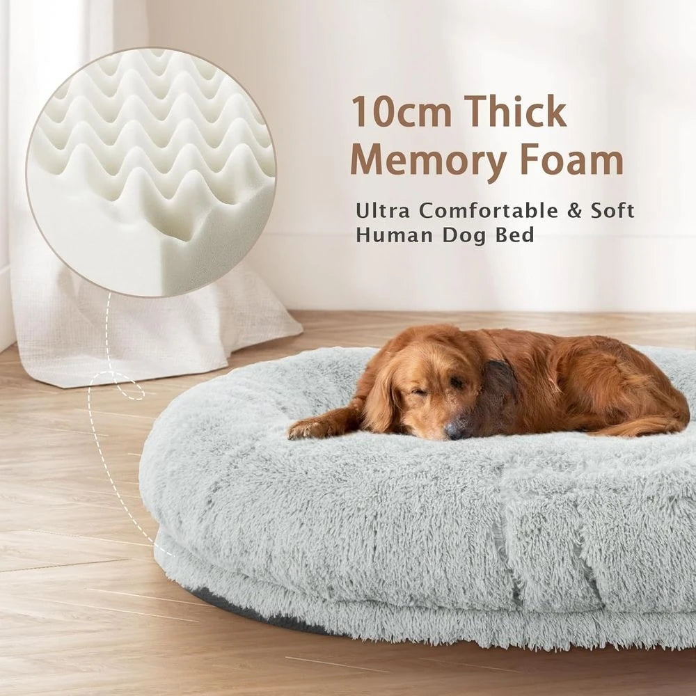 Oversized 71x45x12 Grey Memory Foam Dog Bed with Pillow, Blanket & Strap for Adults and Large Pets,Customized
