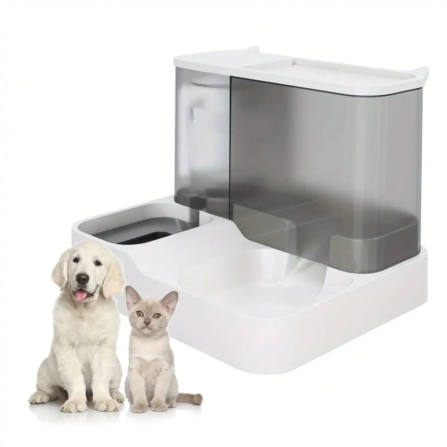 Automatic Cat Food And Water Dispenser Set, 2-In-1 Automatic Pet Feeder And Waterer, Visible Integrated Gravity-Fed Pet Food Con