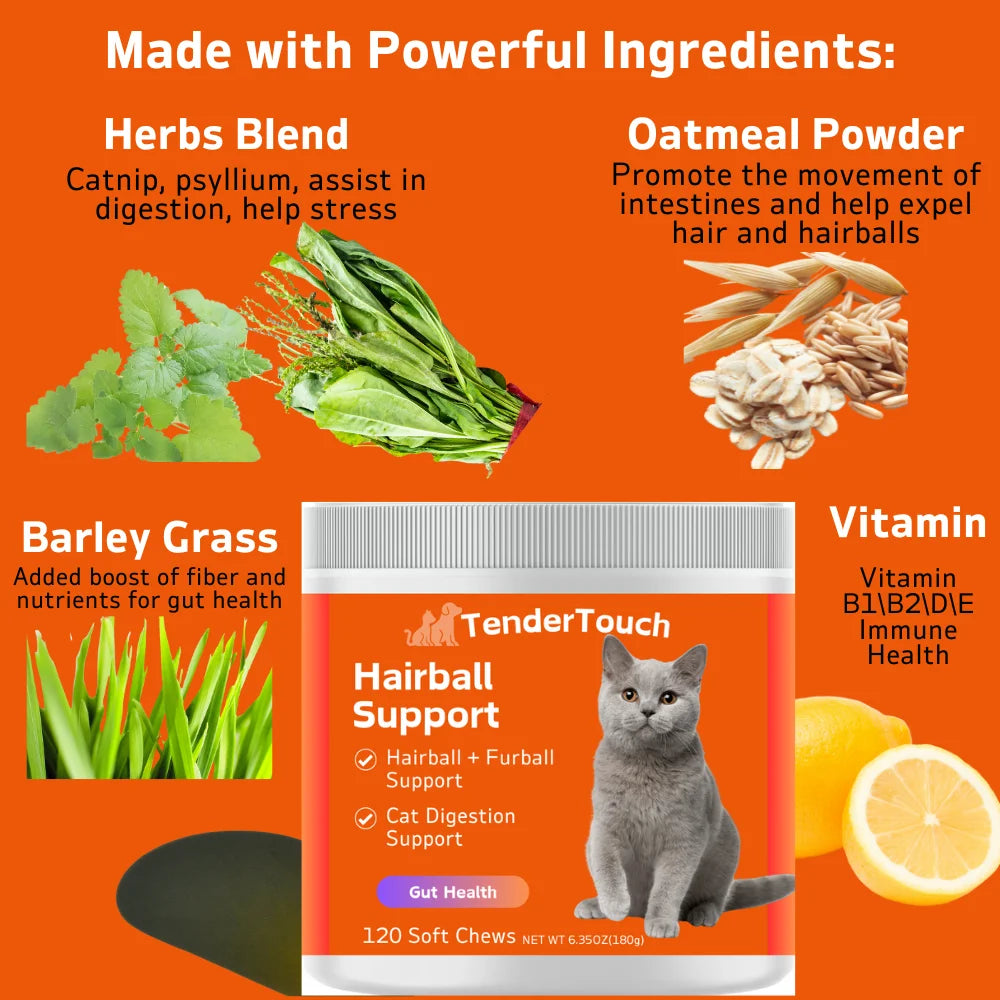 360 Chews - 3 Pack (3 x 180g/6.35oz) 540g/19.1oz - TenderTouch Cat Hairball Support Chews - Hairball Supoort Cat Treats