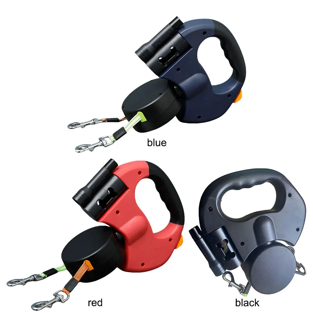 Double Headed Dog Leash Traction Rope with LED Light Dog Walking Leash Retractable Dog Leash for Small Medium Dogs