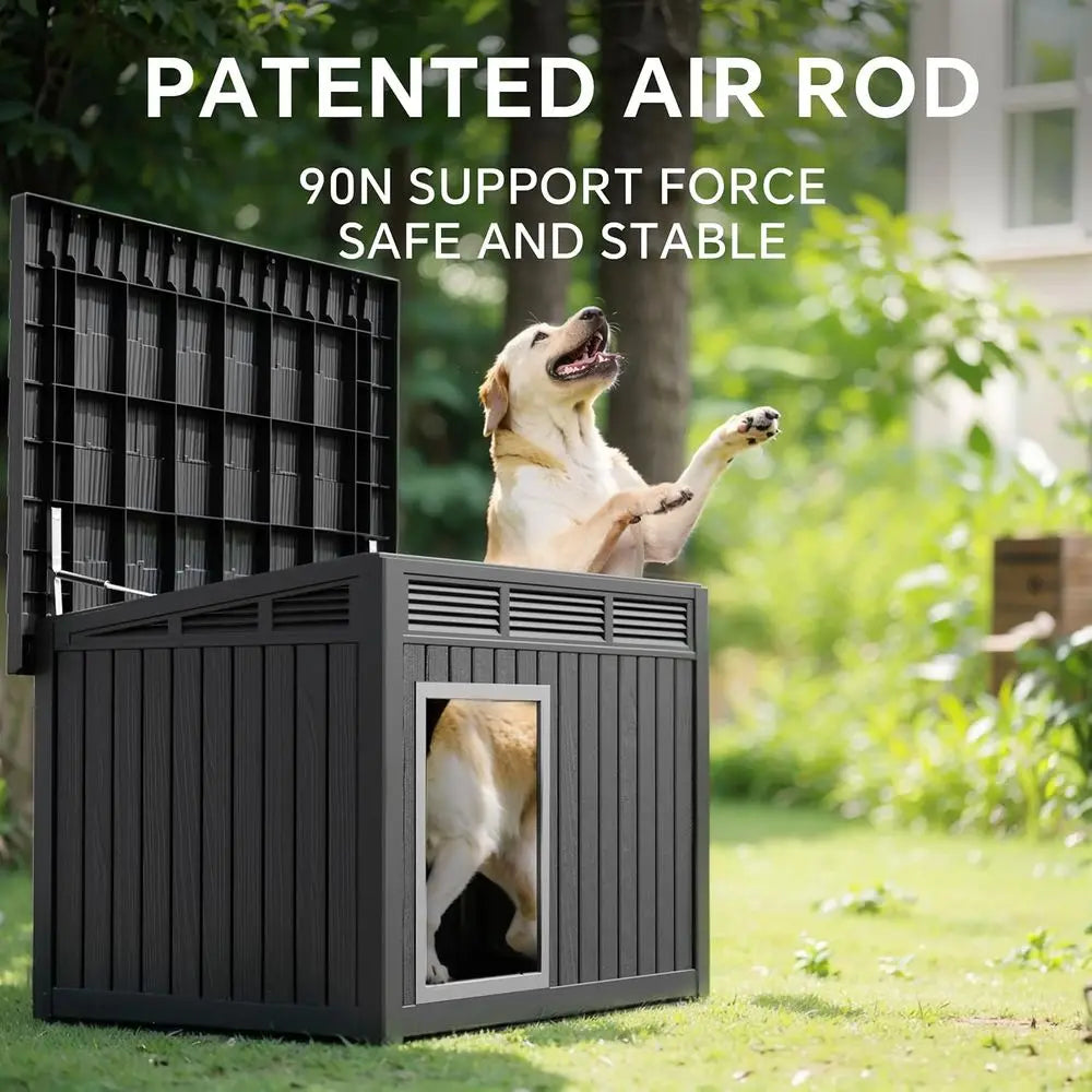 Large Dog House Outdoor or Indoor with Weatherproo & Removable Roo,its Small to Large (Black, 42.87 * 32.95 * 31.61'')