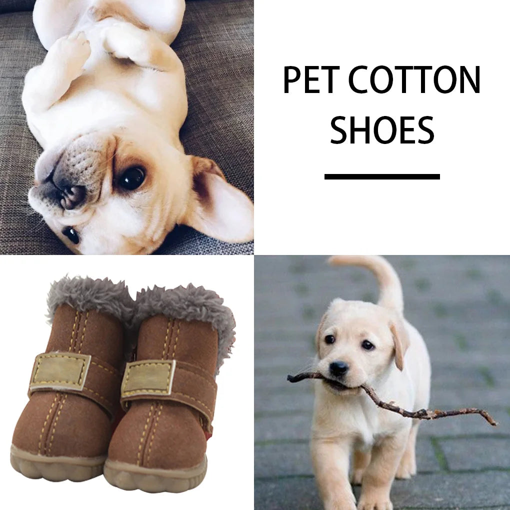 4pcs Pet Shoes Waterproof Snow Boots PU Leather Winter Pet Footwear, Silver, 3 Yards