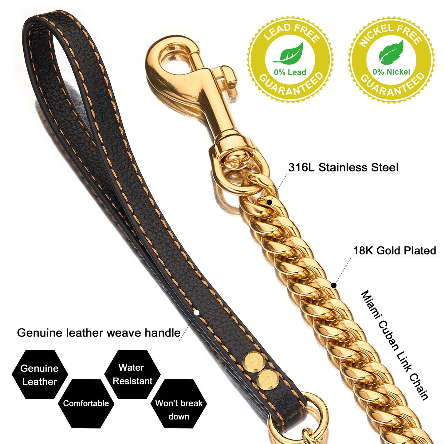 Stainless Chain Collar Large Collar Chain For Metal Dog Dogs Medium Links Link Small Steel Gold Cuban Walking Training