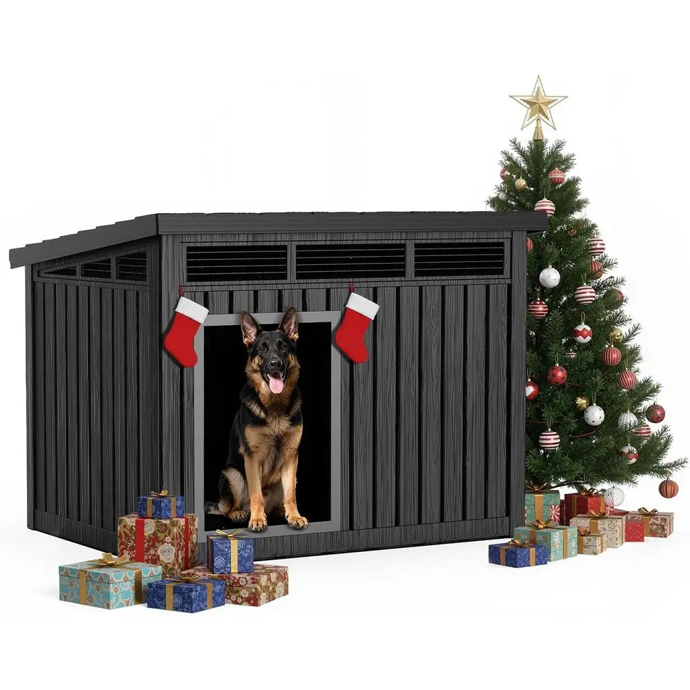Large Dog House Outdoor or Indoor with Weatherproo & Removable Roo,its Small to Large (Black, 42.87 * 32.95 * 31.61'')