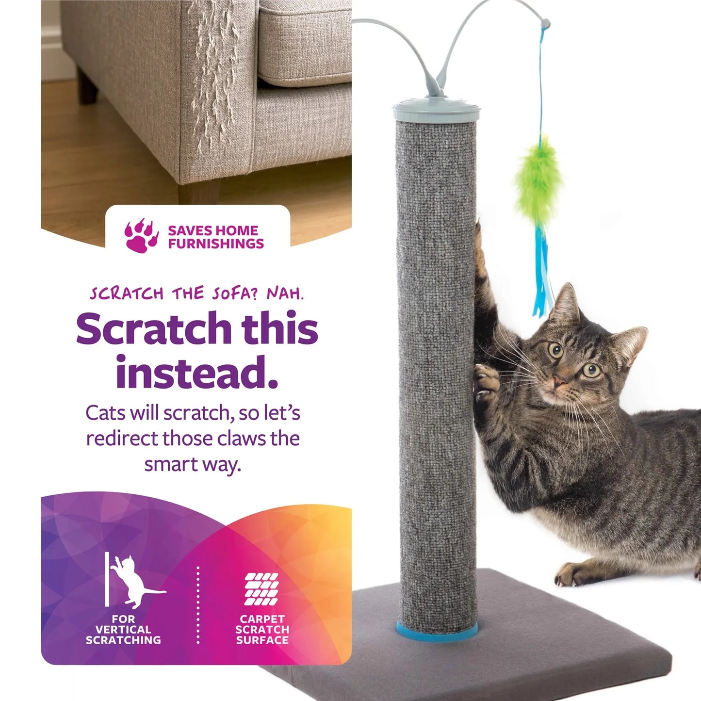 Spin Cat Toy, Carpet Scratching Post, Interactive Spinning Wand, Multicolored