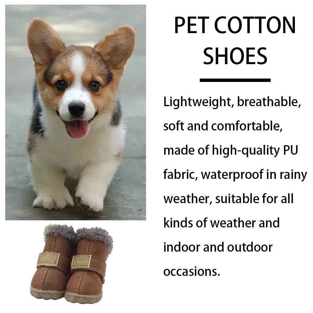 4pcs Pet Shoes Waterproof Snow Boots PU Leather Winter Pet Footwear, Silver, 3 Yards