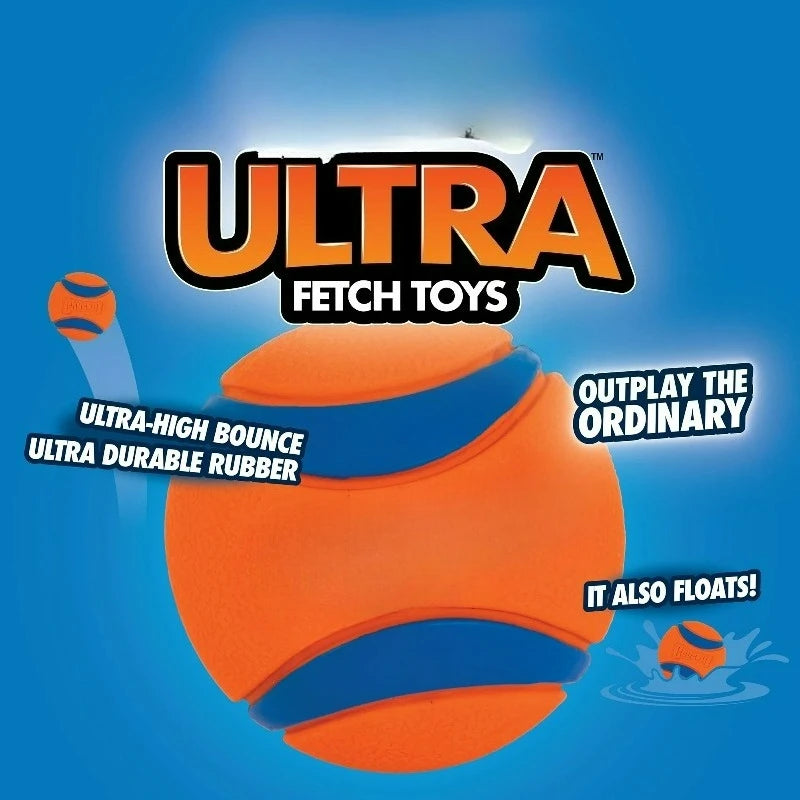 Ultra Ball Rubber Super Bouncy Land and Water Dog Toy, 3" Large for Dogs 60 to 100 lb, Pack of 1, Orange Blue