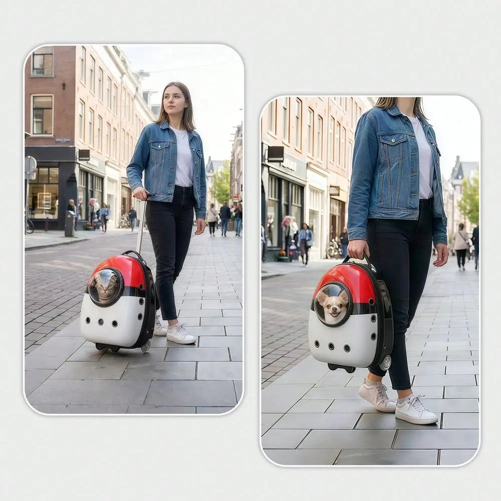 Trolley Pet Cat Bag Cat Carrier With Wheels, Airline Approved Pet Carrier With Telescopic Handle, Polyester Rolling Dog Cat Car
