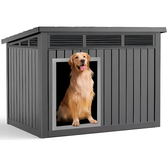 Large Dog House Outdoor or Indoor with Weatherproo & Removable Roo,its Small to Large (Black, 42.87 * 32.95 * 31.61'')