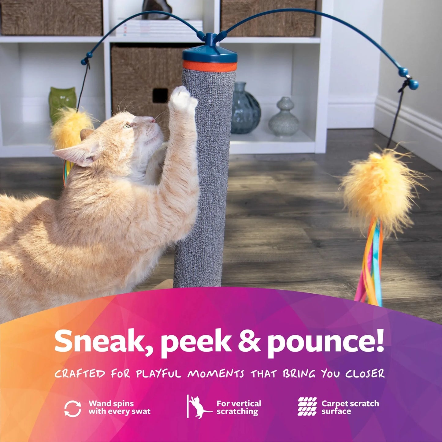 Spin Cat Toy, Carpet Scratching Post, Interactive Spinning Wand, Multicolored