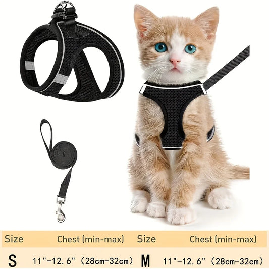Reflective Cat Harness and Leash Set, Soft Mesh Vest, Polyester, Suitable for Kittens, S/M Sizes Available