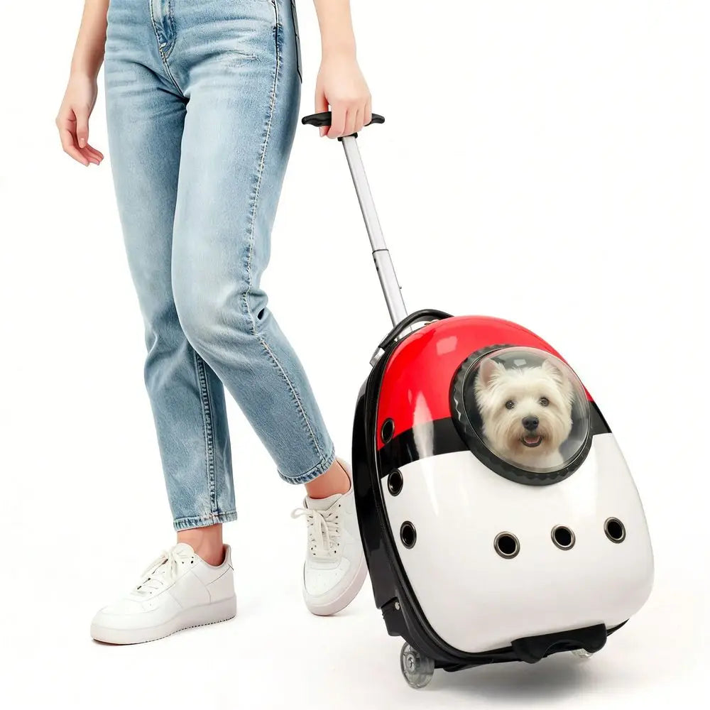 Trolley Pet Cat Bag Cat Carrier With Wheels, Airline Approved Pet Carrier With Telescopic Handle, Polyester Rolling Dog Cat Car