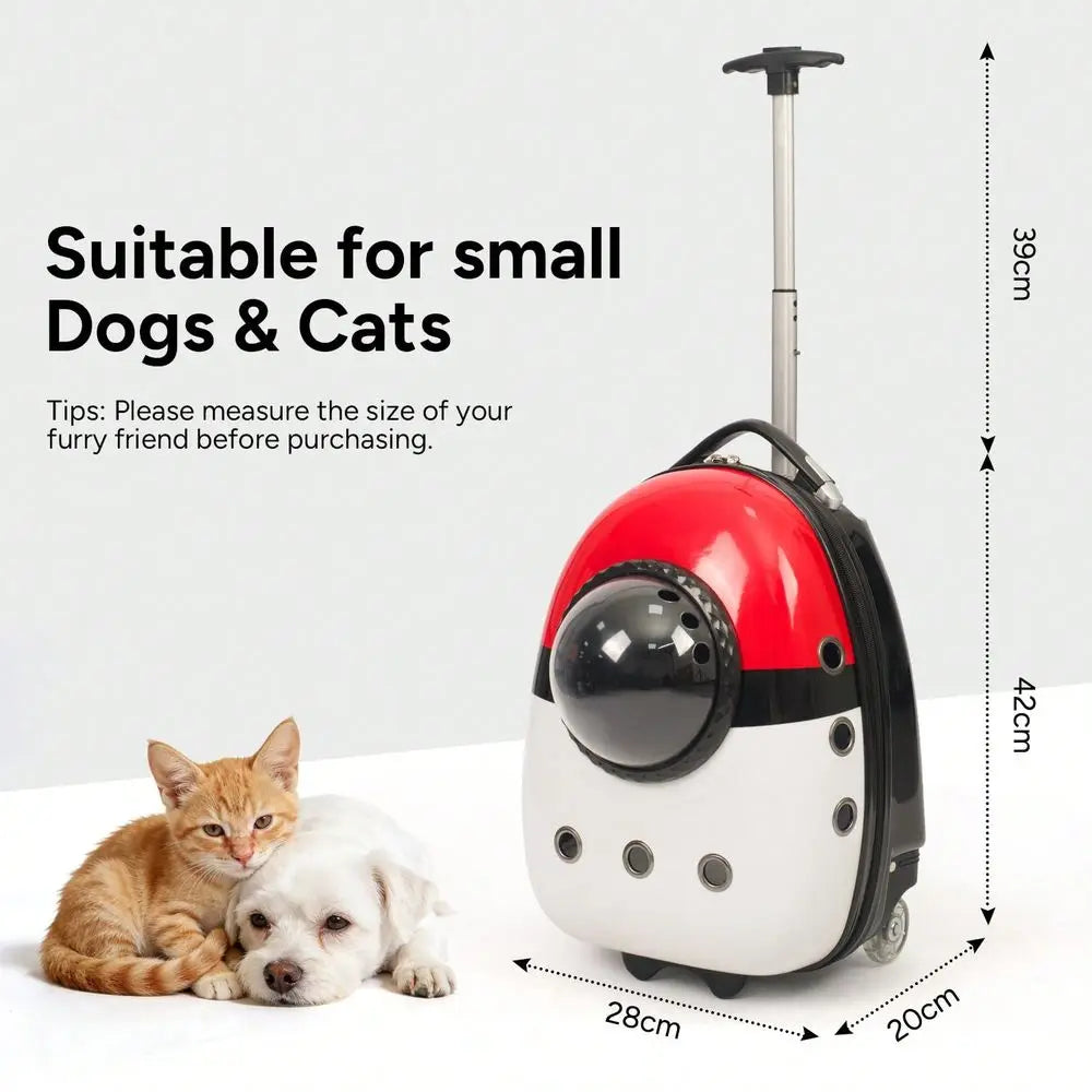 Trolley Pet Cat Bag Cat Carrier With Wheels, Airline Approved Pet Carrier With Telescopic Handle, Polyester Rolling Dog Cat Car