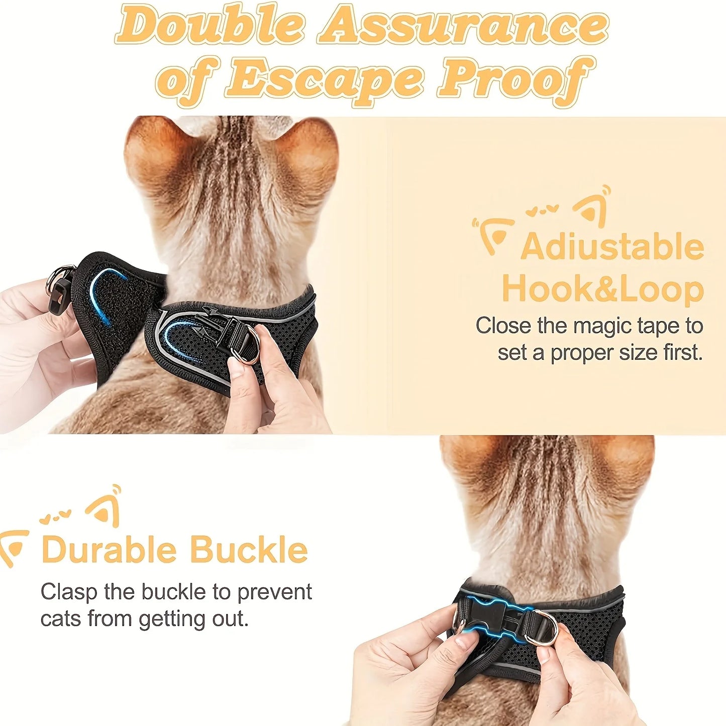 Reflective Cat Harness and Leash Set, Soft Mesh Vest, Polyester, Suitable for Kittens, S/M Sizes Available