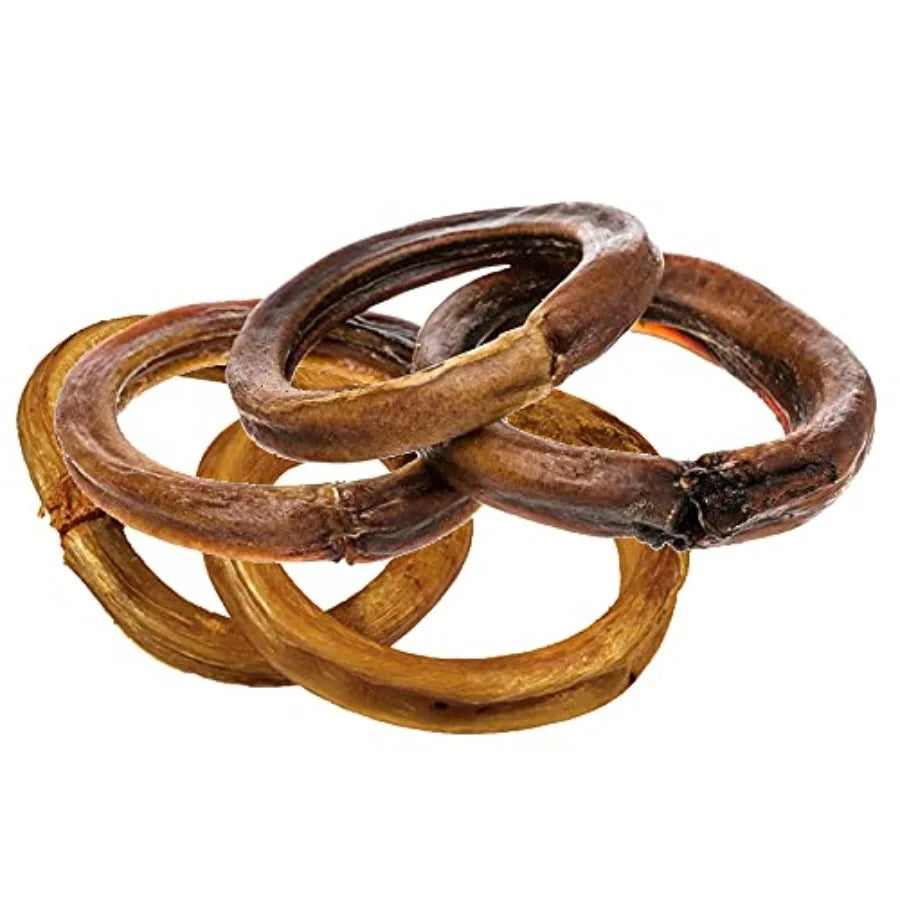 Bully Stick Rings for Dogs - 20 Pack 4 Premium All Natural Long Twisted Beef Pizzle Dog Chew Treats Low Odor Grain Free Fully D
