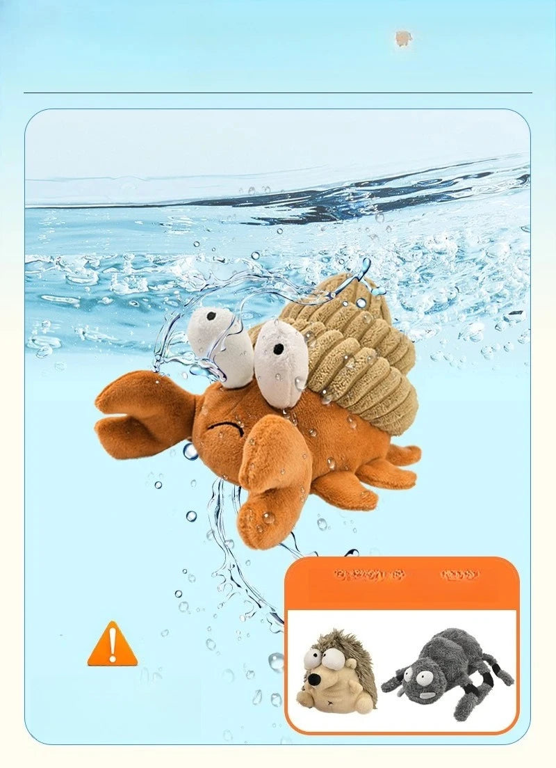 Interactive Vibrating Crab Dog Toy, Automatic Plush Ball with Squeaky Sound for All Dogs and Cats